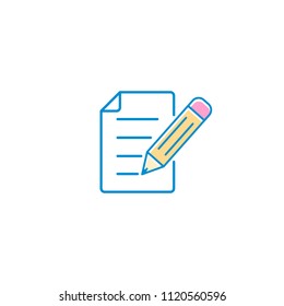 Document with Pencil Line Icon. Vector isolated outline symbol.
