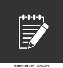 Document with pencil pictogram icon. Simple flat illustration for business, marketing internet concept on black background. Trendy modern vector symbol for web site design or mobile app