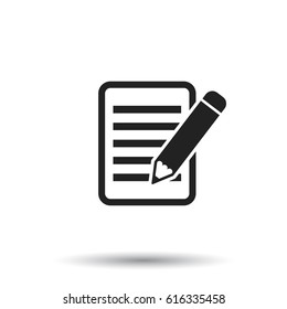 Document with pencil pictogram icon. Simple flat illustration for business, marketing internet concept on white background. Trendy modern vector symbol for web site design or mobile app