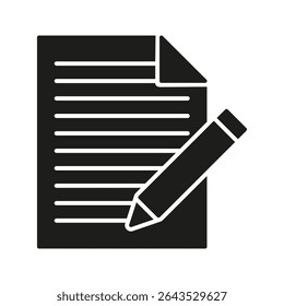 Document With Pencil Solid Icon. Writing, Editing, And Note-Taking Silhouette Symbol. Content Creation And Documentation. Isolated Vector Illustration.