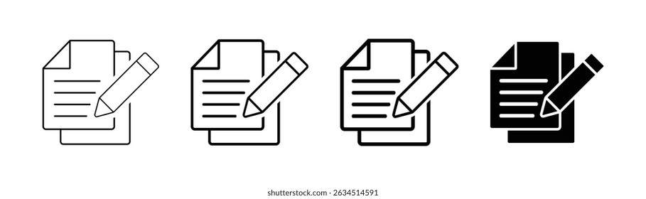 document with pencil vector icon set on white background.