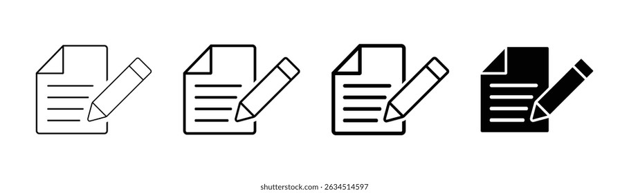 document with pencil vector icon set on white background.
