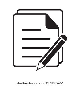 Documento con ilustración vectorial de lápiz sobre fondo aislado blanco. Concepto de negocio de contenido. Icono de Bloc de notas. Icono de blogueo en estilo plano.
