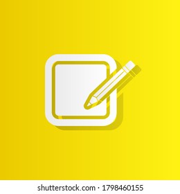 Document With Pencil white icon with shadow