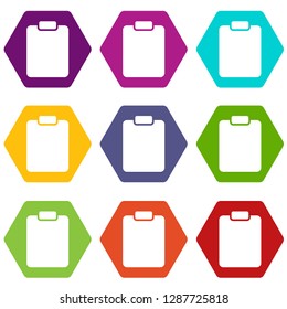 Document plan icons 9 set coloful isolated on white for web