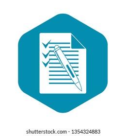 Document with plan and pen icon in simple style isolated on white background. Contract symbol