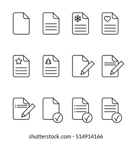 document plan schedule page note outline thin line black vector icons set