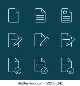 document plan schedule page note outline thin line white vector icons set