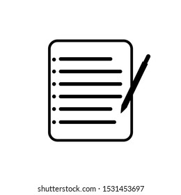 Document with points and with pen. Vector icon