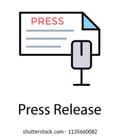 
Document With Press Text And A Microphone Showing Icon For Press Release 
