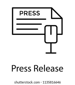 
Document With Press Text And A Microphone Showing Icon For Press Release 
