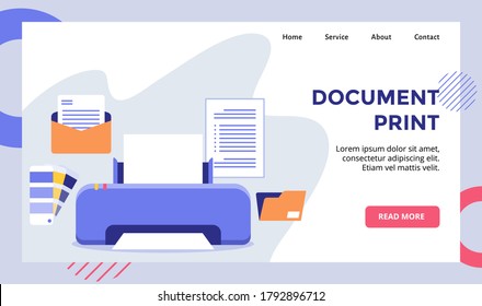 Document print machine print campaign for web website home homepage landing page template banner with modern flat style