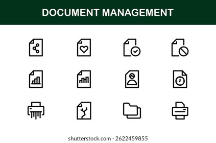 Ícones de Processamento de Documentos e Gerenciamento de Workflow. Coleta de Ícones do Sistema Básico de Manuseio de Arquivos, Arquivamento e Registro Digital