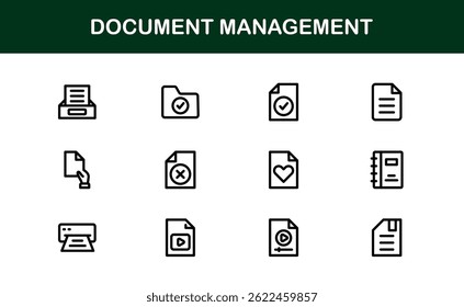 Ícones de Processamento de Documentos e Gerenciamento de Workflow. Coleta de Ícones do Sistema Básico de Manuseio de Arquivos, Arquivamento e Registro Digital