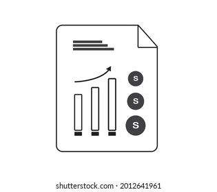 a document with a profit increase graphic report on a black and white background. vector, corporate profit flat design.