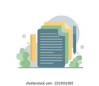 Document project. Project planning, task assignment, business case, business analysis. Vector illustration.