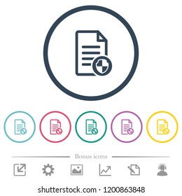 Document protect flat color icons in round outlines. 6 bonus icons included.