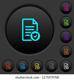 Document protected dark push buttons with vivid color icons on dark grey background