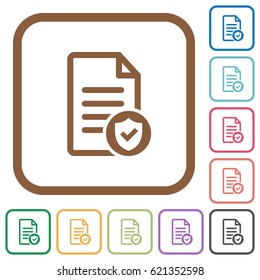 Document protected simple icons in color rounded square frames on white background