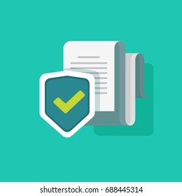 Document protection concept, confidential information and privacy idea, security documentation access or documents safety, secure data with paper doc roll and guard shield vector illustration flat