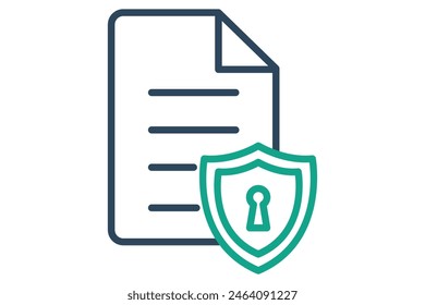 icono de protección de documento. documento con escudo. icono relacionado con tecnología de la información. estilo de icono de línea. elemento de tecnología Ilustración vectorial