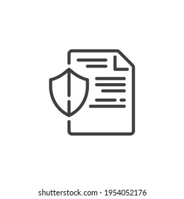 Document protection line icon. linear style sign for mobile concept and web design. Document with security shield outline vector icon. Symbol, logo illustration. Vector graphics