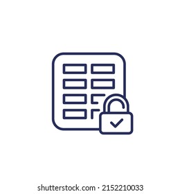 document protection line icon with a spreadsheet