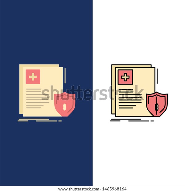 Document, Protection, Shield, Medical, Health \
Icons. Flat and Line Filled Icon Set Vector Blue Background. Vector\
Icon Template\
background