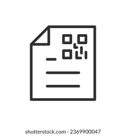 Document with QR code, linear icon. Line with editable stroke