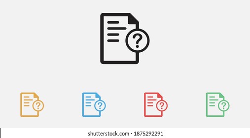 Document with question mark vector icon. Filled icon. Vector illustration sign. FAQ document. Document support icon. Set of colorful flat design icons