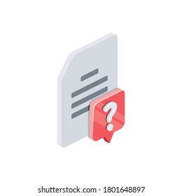 Document Question. Vector 3d isometric, color web icons set, new flat style. Creative illustration, idea for infographics.