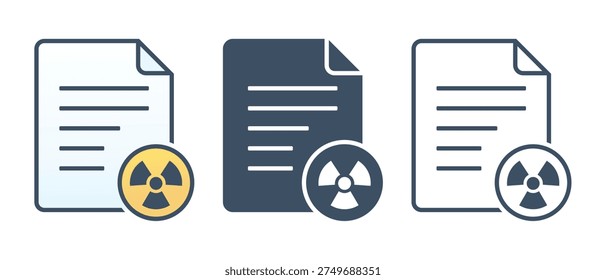 Document with Radioactive Warning Icon; Radiation Hazard Report File Sign Symbol. Vector Illustration