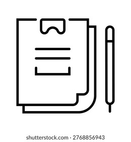 Document records icon. Communication and recordkeeping line symbol. Black and white.