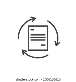 Document Recycle outline icon. linear style sign for mobile concept and web design. Paper doc and rotation arrows simple line vector icon. Symbol, logo illustration. Pixel perfect vector graphics