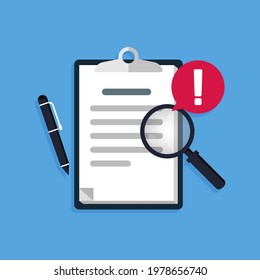 Document with red alert or error notification detected concept vector illustration.