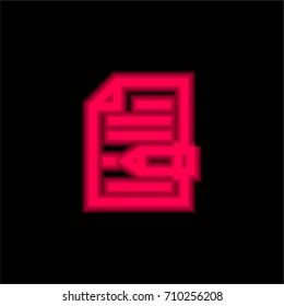 Document red glowing neon ui ux icon. Glowing sign logo vector
