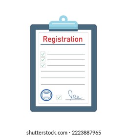 Document, registration form with signature and seal.