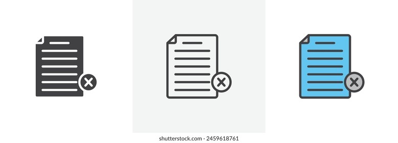 Conjunto de iconos de rechazo de documento. Iconos para descartar o eliminar archivos.