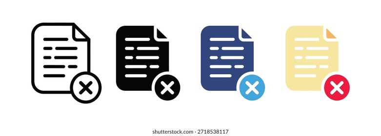 Rechazo de documento o conjunto de iconos de eliminación para uso digital aislado sobre fondo blanco, Ilustración vectorial