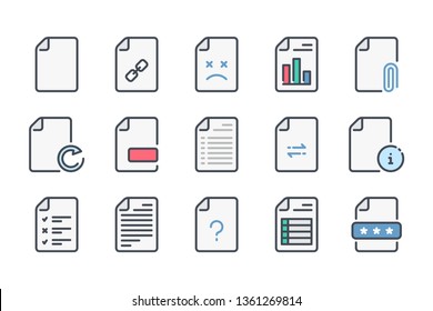 Document Related Color Line Icon Set. Docs And Files Linear Icons. File Type Colorful Outline Vector Sign Collection.