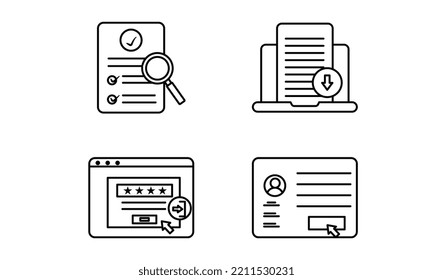 Document Related Icons Set. Document Preview, Sig In, Register, Upload Document Icon.