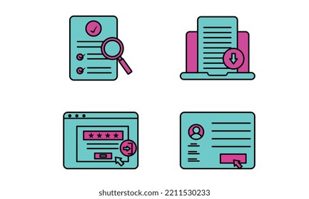 Document Related Icons Set. Document Preview, Sig In, Register, Upload Document Icon.