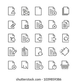 Document related icons: thin vector icon set, black and white kit