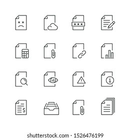 Document related icons: thin vector icon set, black and white kit