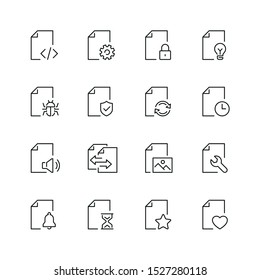 Document related icons: thin vector icon set, black and white kit