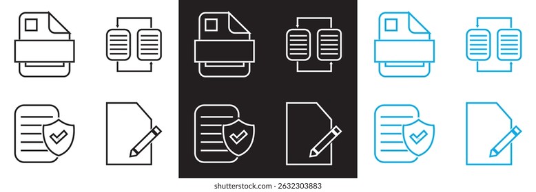 Document related  icons.  Vector for websites, mobile interfaces, presentations, banner, visual branding etc. Vector illustration. isolated on white and black background. EPS 10