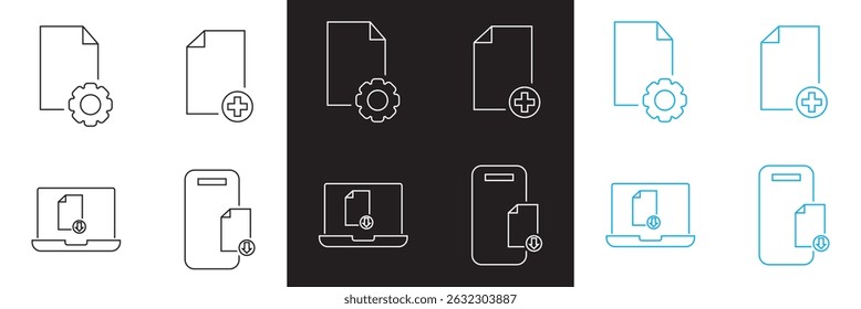 Iconos relacionados con el documento.  Vector para Sitios web, interfaces móviles, presentaciones, Anuncio, imagen de marca, etc. Ilustración vectorial. aislado en el fondo blanco y negro. EPS 10