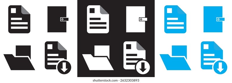 Document related  icons.  Vector for websites, mobile interfaces, presentations, banner, visual branding etc. Vector illustration. isolated on white and black background. EPS 10