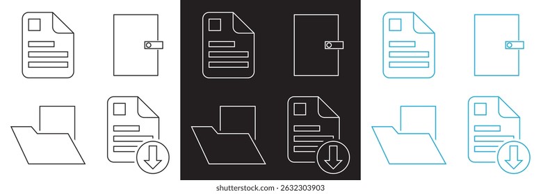 Document related  icons.  Vector for websites, mobile interfaces, presentations, banner, visual branding etc. Vector illustration. isolated on white and black background. EPS 10