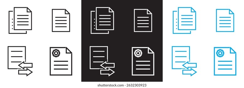 Document related  icons.  Vector for websites, mobile interfaces, presentations, banner, visual branding etc. Vector illustration. isolated on white and black background. EPS 10